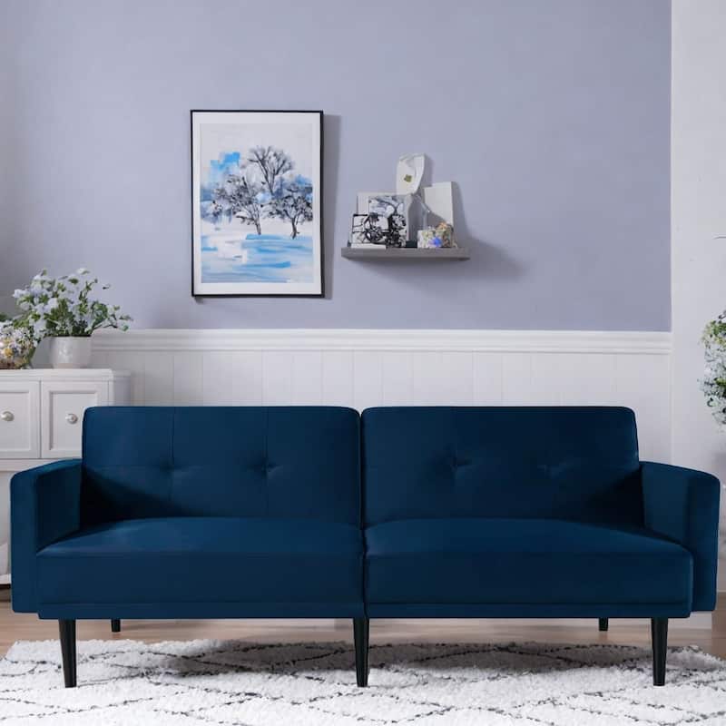 Blue Modern 78" Double Folding Living Room Futon Sofa Bed with Durable